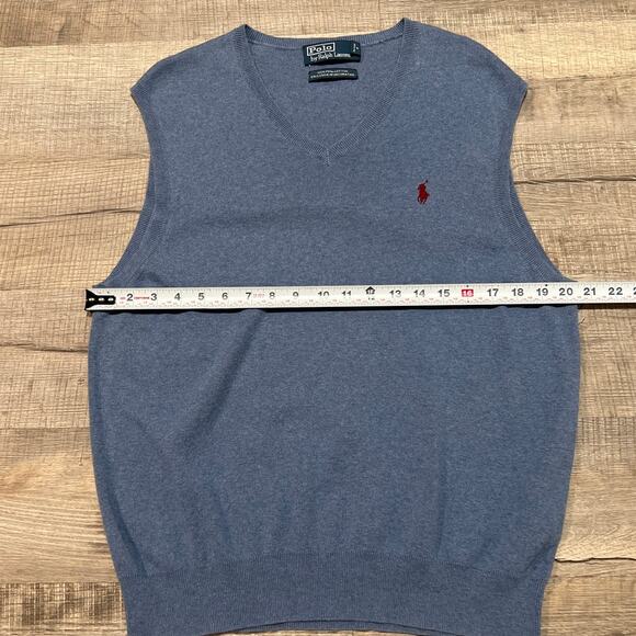 Polo Ralph Lauren 100% Pima Cotton V Neck Sweater Vest Mens Medium Blue Preppy - Picture 6 of 6